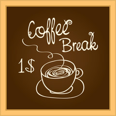 Picture cup of coffee on wooden board