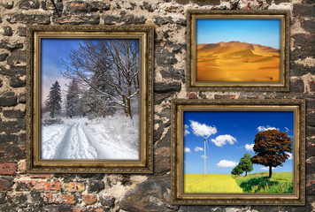 Wooden frames with beautiful landscapes