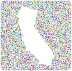 Map of California in a mosaic of colored bubbles
