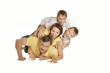 Portrait of a beautiful family in the room