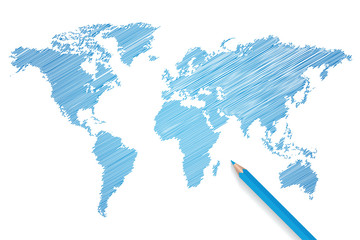 Fototapeta na wymiar Colored pencil world map vector