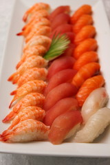 Japanese sushi shrimp tuna and  salmon