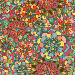 Seamless texture with bright colorful flowers