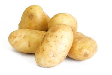 Group of raw potato isolated on white background