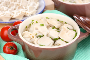 Meat dumplings - russian boiled pelmeni close up