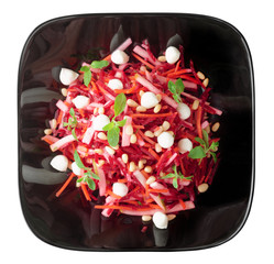 Beetroot and pear salad isolated on white