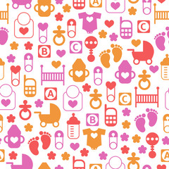 Seamless baby pattern, endless background of baby icons