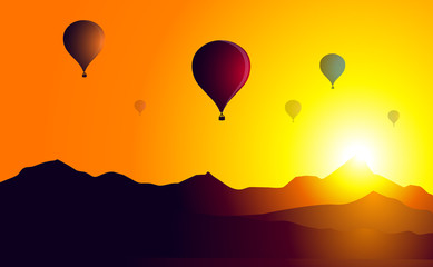 Air Balloons and Sunrise - Vector