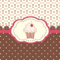 Card menu with cupcake and polka dots background