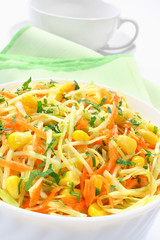 Salad with cabbage, carrots and sweet corn