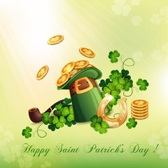 Saint Patrick's Day card with hat ,horseshoe and clover