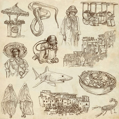 MORROCO. Collection of hand drawn illustrations on paper