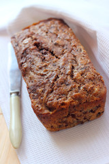 Banana cake with walnuts and dark chocolate