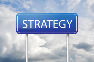 Fototapeta premium Strategy blue post sign over the blue sky
