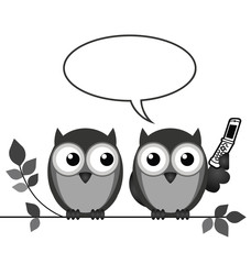 Monochrome owl on mobile phone