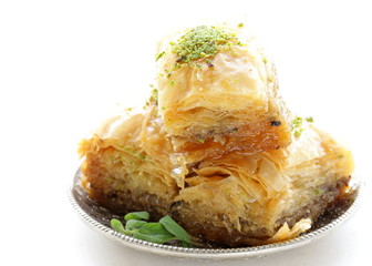 Turkish arabic dessert baklava with honey and nuts