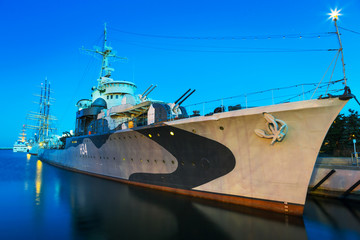 Polish destroyer at the Baltic Sea in Gdynia