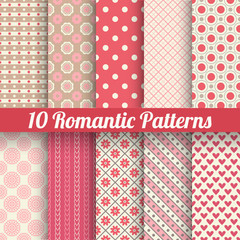 Romantic vector seamless patterns (tiling, with swatch).