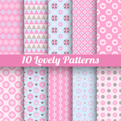 Lovely vector seamless patterns (tiling, with swatch).