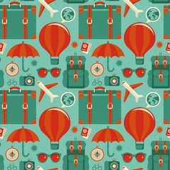 Vector seamless pattern with travel icons