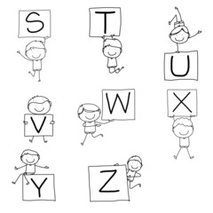 hand drawing cartoon happiness alphabet