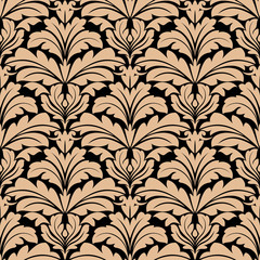 Seamless pattern of beige floral arabesque motifs