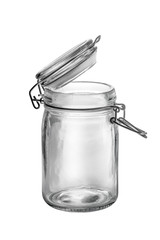 empty glass jar isolated on white.