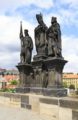 Fototapeta na wymiar Statue of Saints Norbert of Xanten, Wenceslas and Sigismund on C