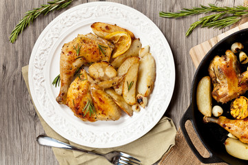 Roasted Chicken with Garlic, Lemon and Rosemary with potato