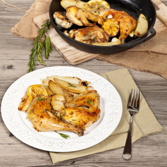 Roasted Chicken with Garlic, Lemon and Rosemary with potato