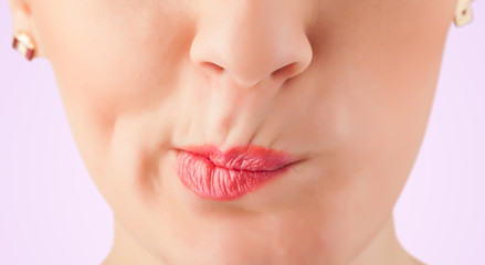 Beautiful woman red lips close up