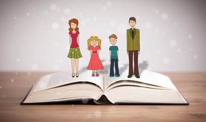 Drawing of a happy family on opened book