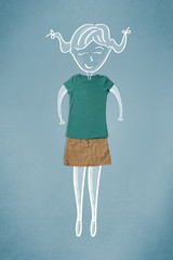 Placed clothes in action with woman drawing