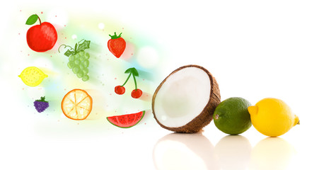 Colorful fruits with hand drawn illustrated fruits