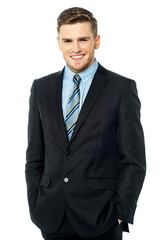 Happy young business man, isolated on white