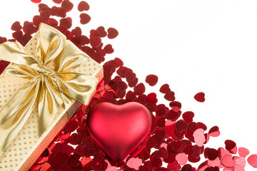 Red hearts confetti on white background