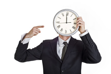 Businessman with clock isolated on white