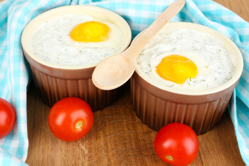 Baked eggs close up