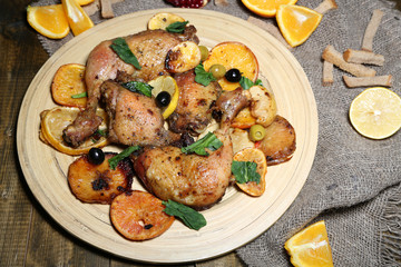 Homemade fried chicken drumsticks with vegetables