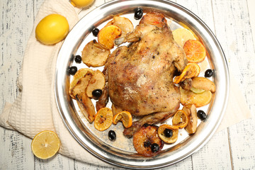Whole roasted chicken with vegetables