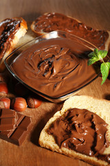 Sweet chocolate hazelnut spread with whole nuts and mint