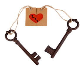Keys to love, Conceptual photo. Isolated on white