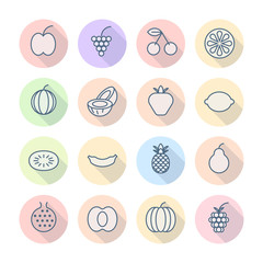 Thin Line Icons For Fruits