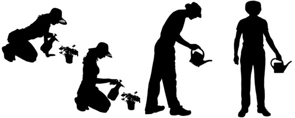 Vector silhouette of a gardener.