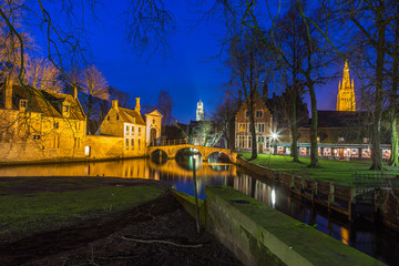 Bridge to Beguinage in Bruges in Blue Hour