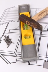 Tools on drawing close up