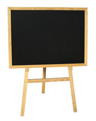 Small empty black wooden blackboard on white with clipping path