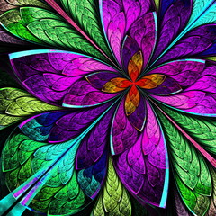 Naklejki  Beautiful multicolor fractal flower in stained glass window styl