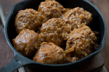 Close-up of meatballs, horizontal shot