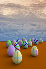 Easter eggs under the sunset